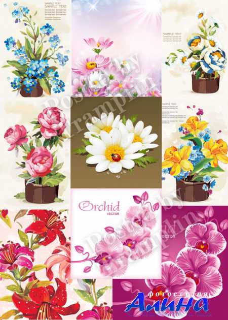 Цветы гуашь в векторе - Flowers gouache in a vector