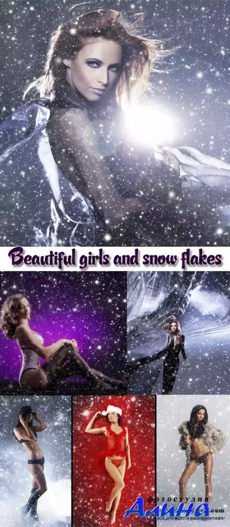 Stock Photo: Beautiful girls and snow flakes