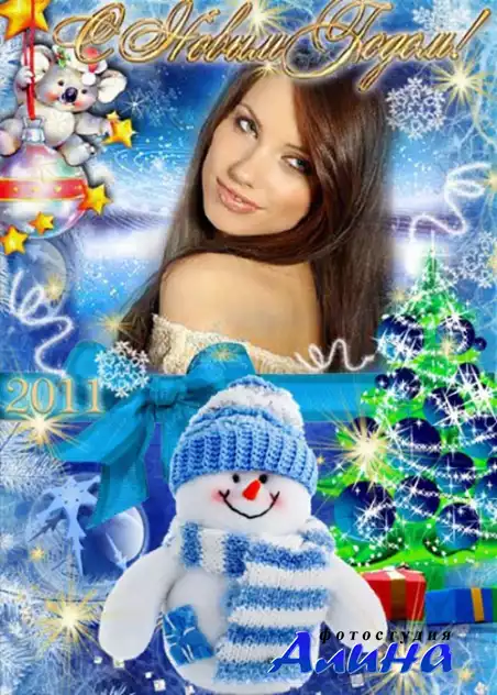 Новогодняя рамка для Photoshop – Снеговик